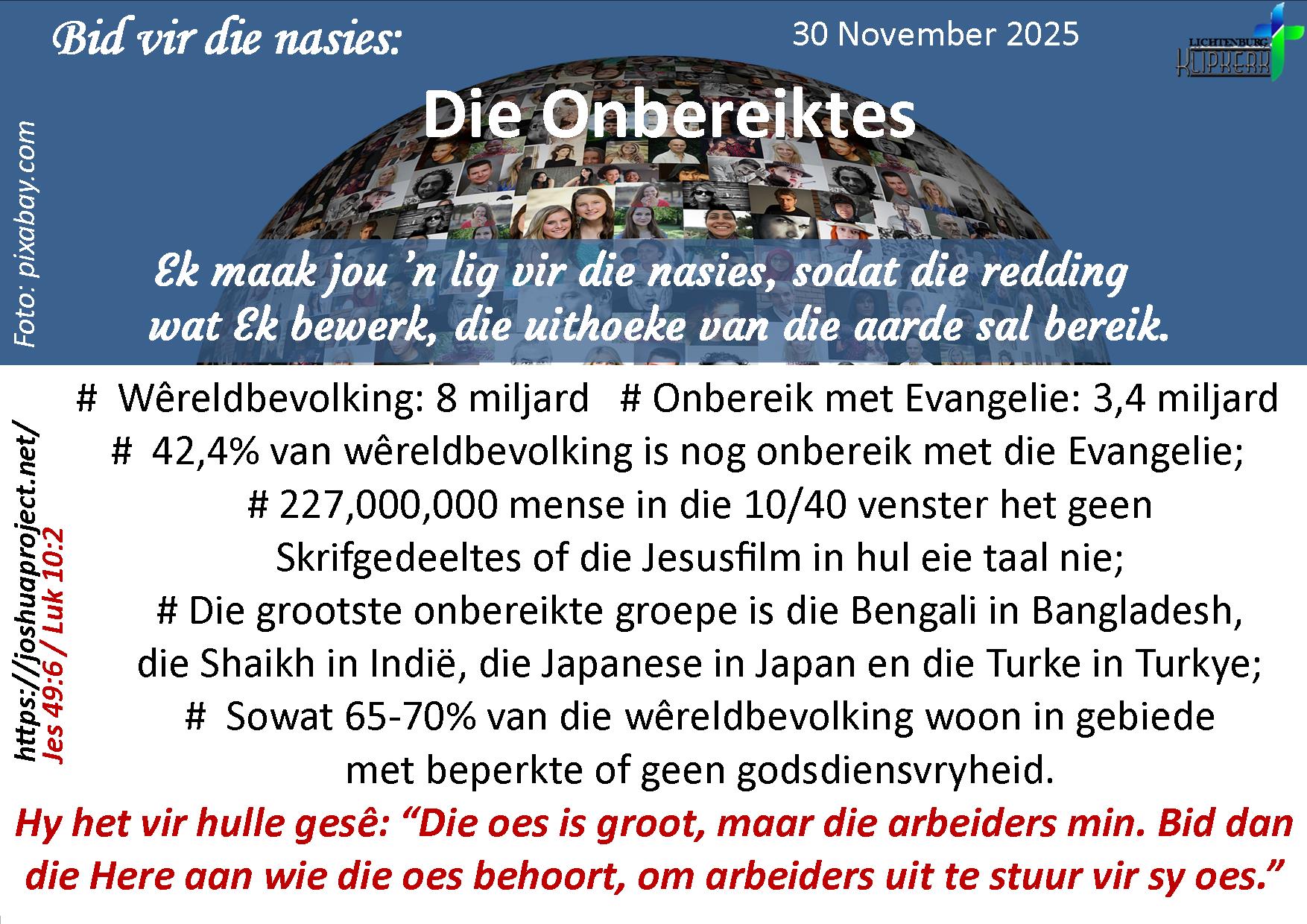 bid vir die nasies, Onbereiktes, klipkerk wereldfokus
